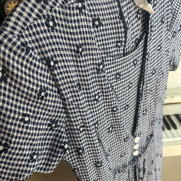 Vintage Studio London Blue and White Boho Floral Checkered Maxi Dress M - Picture 10 of 16